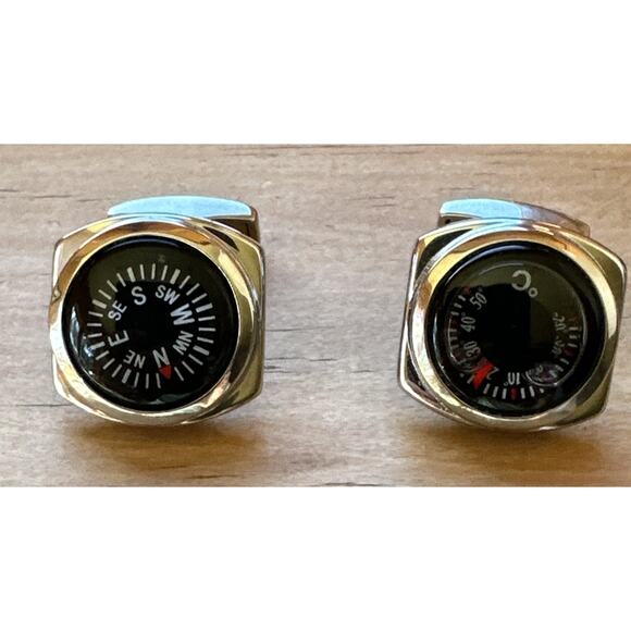 Tateossian London Silver Tone Compass Thermometer Cuff Links Gift Nautical Dad - Picture 2 of 8